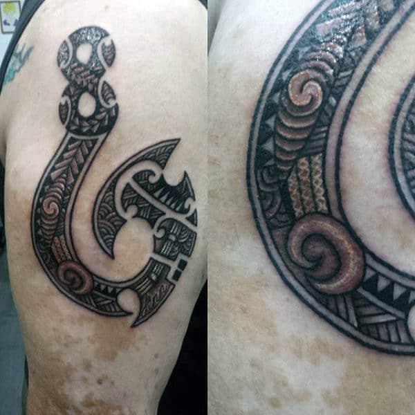Tribal Upper Arm Fish Hook Male Tattoos