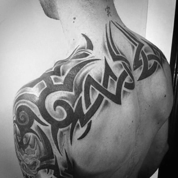 Tribal Upper Male Back Tattoos