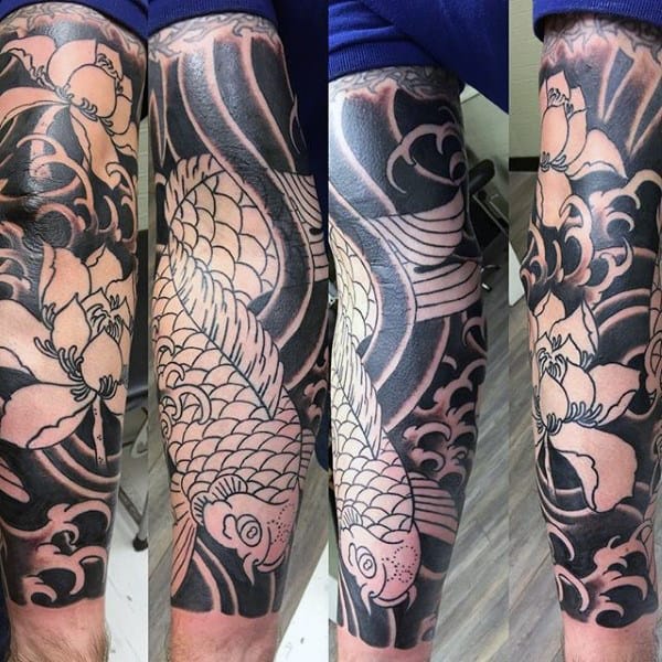 Cool Koi Fish Wave Tattoos Men