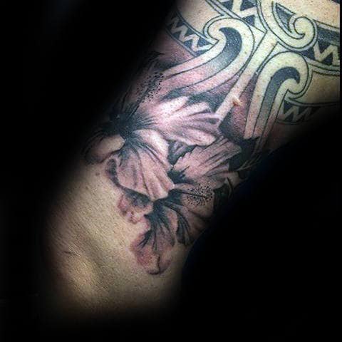 Tribal With Hibiscus Flower Tattoo Designs For Men