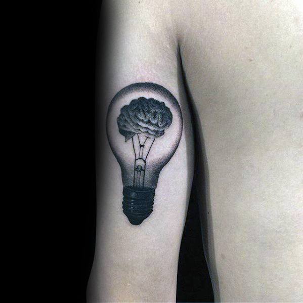 Tricep Back Of Arm Guys Small Unique Lightbulb Brain Tattoo