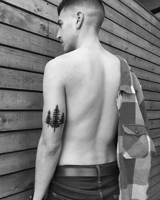 Tricep Black Ink Simple Tree Tattoo Designs For Men