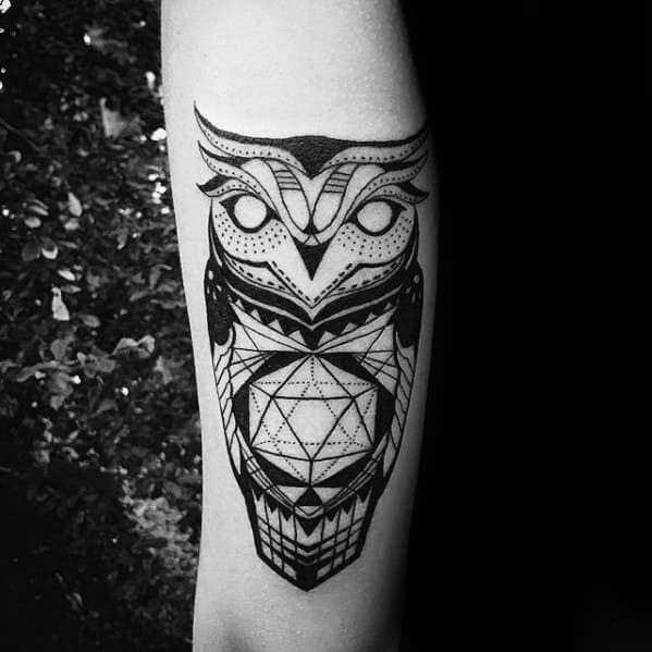 Tricep Geometric Owl Male Tattoo Ideas