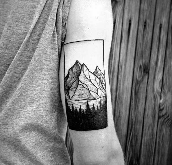Tricep Mountains Mens Tree Line Tattoo Ideas
