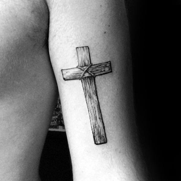 Tricep Wood Cross Simple Christian Mens Tattoos