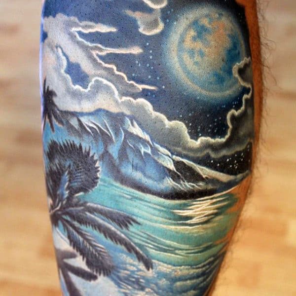 Tropical Beach Tattoo Designs For Men In Full Color
