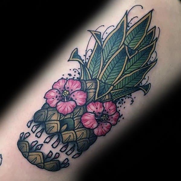 Tropical Flower Pineapple Guys Tattoo Ideas On Arm