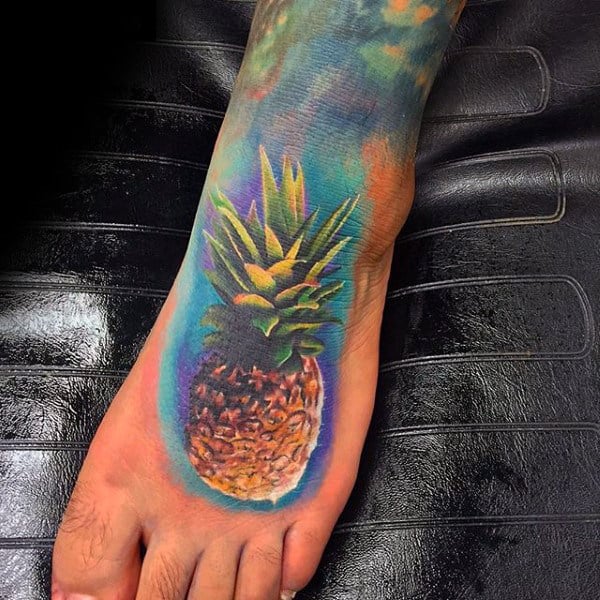 Tropical Fruit Pineapple Food Tattoo Male Foot