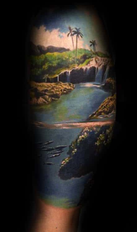 Tropical Lush Mens Landscape Sleeve Leg Tattoos