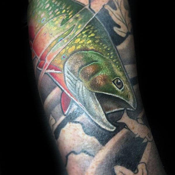Trout Eating Small Fish Mens Sleeve Tattoo Design