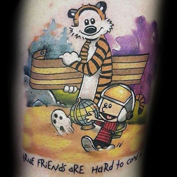 True Friends Are Hard To Come By Calvin And Hobbes Male Tattoo