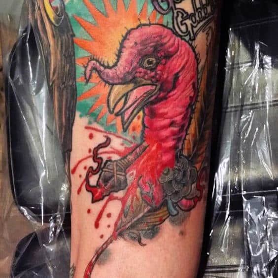 Turkey With Arrow Mens Forearm Tattoo