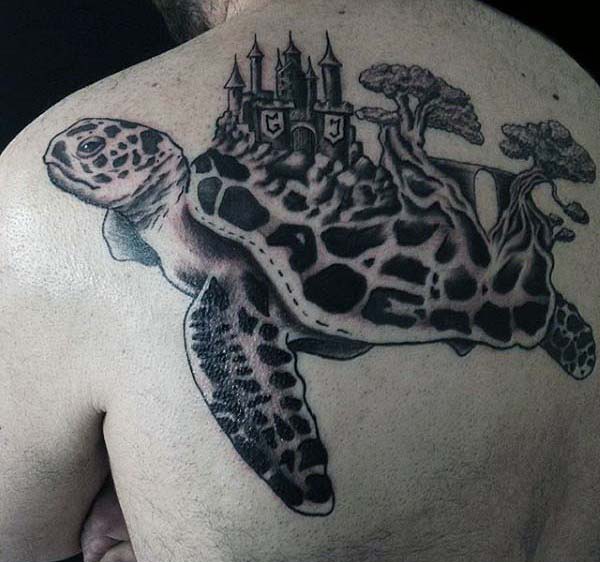 Turtle Castle Mens Back Tattoo