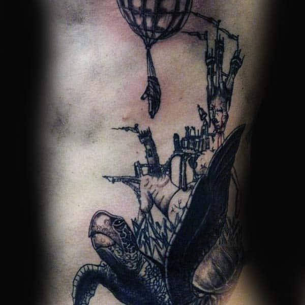 Turtle Castle Towers Mens Rib Cage Side Tattoo