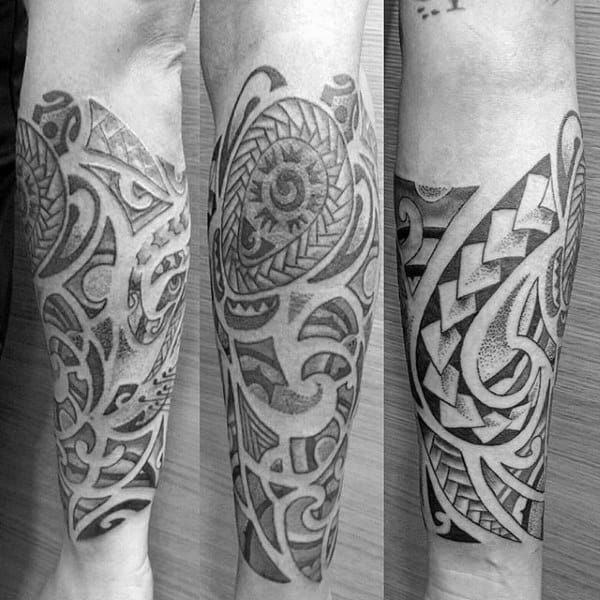 Turtle Tribal Mens Forearm Sleeve Tattoo