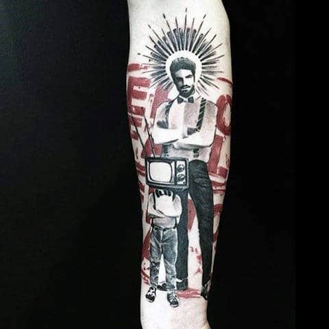 Tv Head Mens Amazing Trash Polka Forearm Tattoo Ideas
