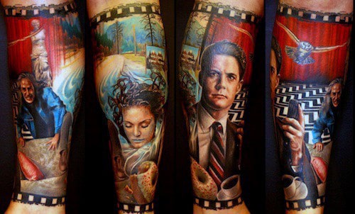 Twin Peaks Tv Show Themed Mens Leg Sleeve Tattoo