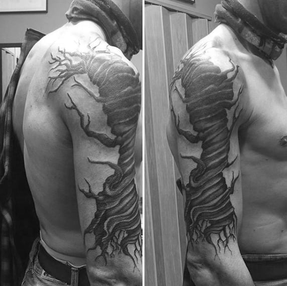 Twisted Tree Sleeve Tattoo On Man