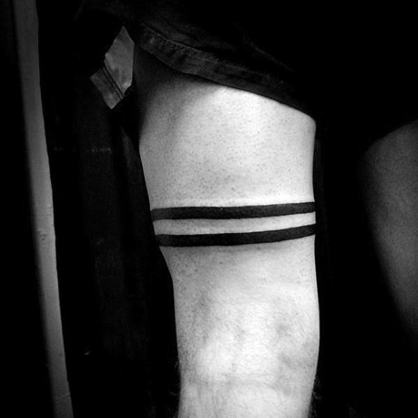 Two Bands In Black Ink Mens Leg Tattoo Designs