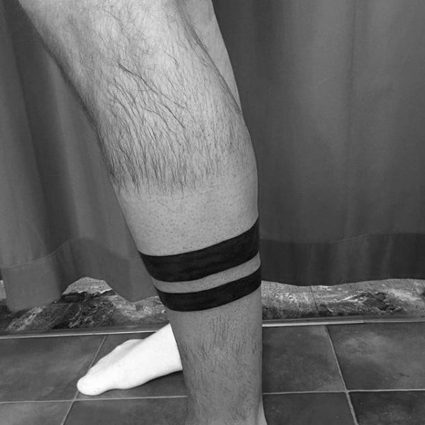 Two Black Ink Lines Guys Leg Band Tattoo Ideas