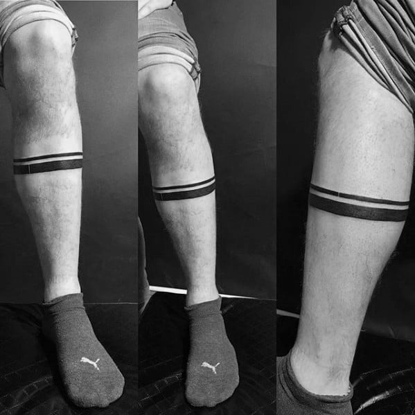 Two Black Ink Lines Mens Simple Small Leg Band Tattoo