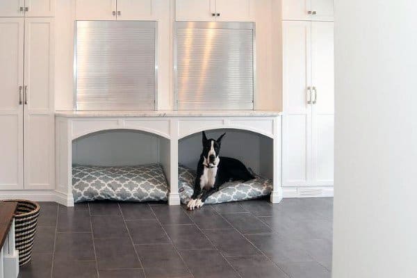 dual built-in cabinet dog homes with dog beds