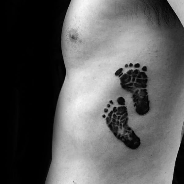 Two Footprints Mens Rib Cage Side Tattoo