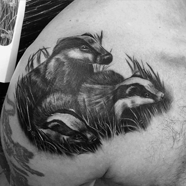 Two Honey Badgers Mens Upper Shoulder Tattoo Ideas