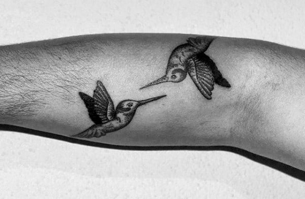 Two Hummingbirds Guys Forearm Tattoo