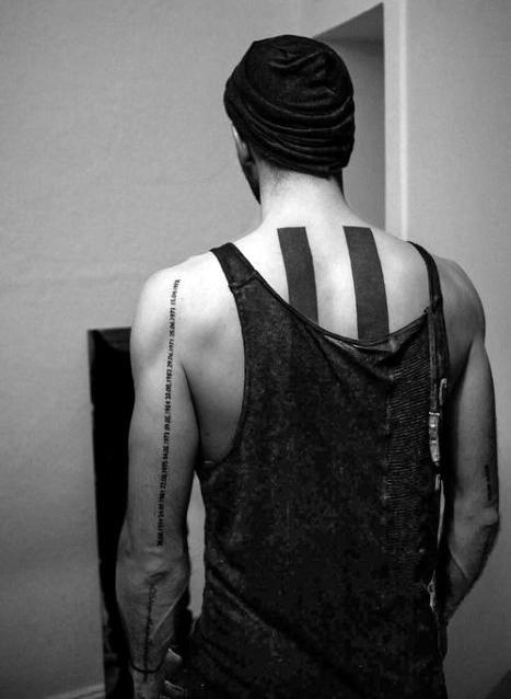 Two Lines Blackwork Mens Back Tattoos