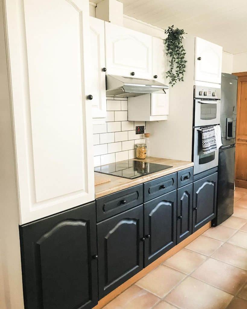 two tone white and black cabinet kitchen