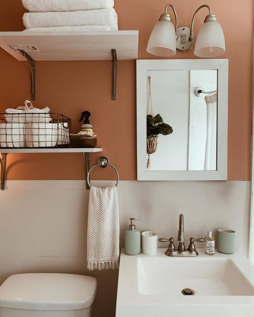 two tone orange and white bathroom 