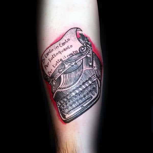 Typewriter With Red Ink Background Guys Inner Forearm Tattoos