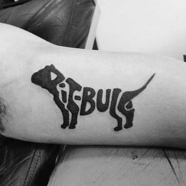 Typography Arm Dog Pitbull Male Tattoo Designs
