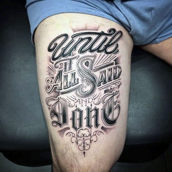 Typography Guys Tattoo Ideas Thigh