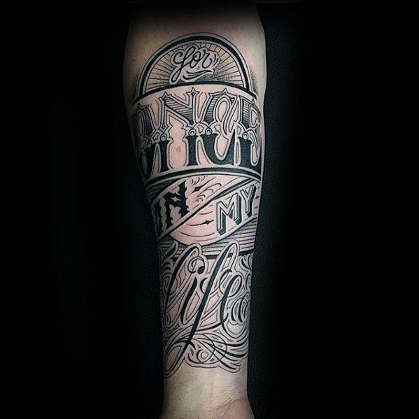 Typography Tattoos Guys Inner Forearm