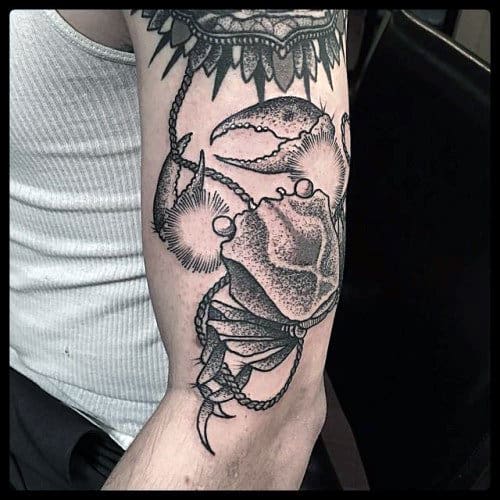 Ultra Detailed Mens Dotwork Crab Arm Tattoo Design Inspiration