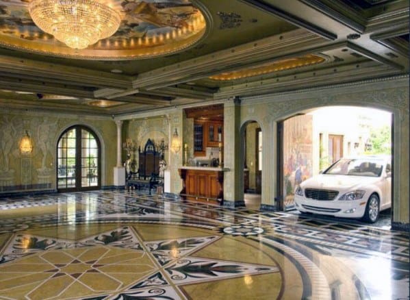 ultra luxury garage wall chandelier wood cabinet 