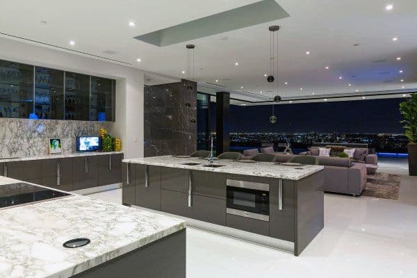 ultra modern kitchen with gray glossy cabinets 