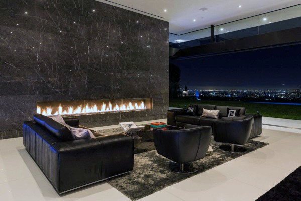 long linear fireplace installation