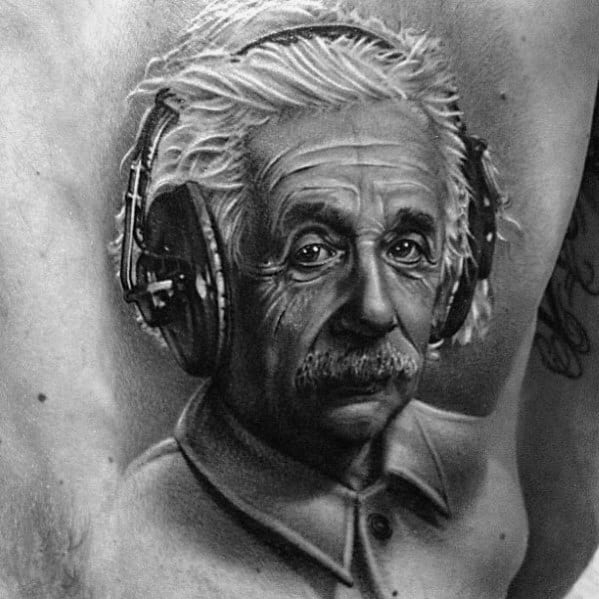 Ultra Realistic 3d Back Albert Einstein Tattoos Guys