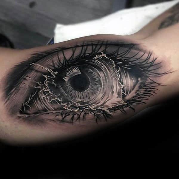 Ultra Realistic 3d Crazy Mens Water Splashing Eye Bicep Inner Arm Tattoos