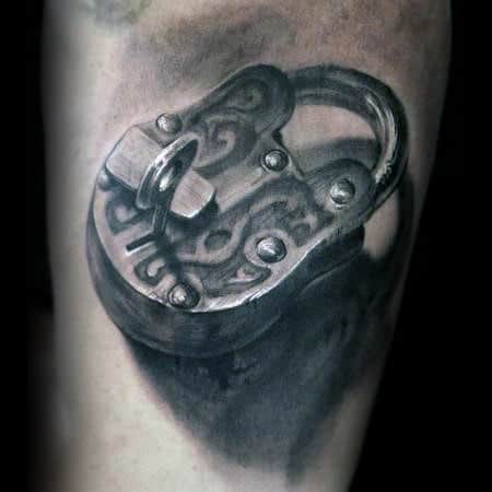 Ultra Realistic 3d Shaded Mens Arm Tattoo Of Lock With Key