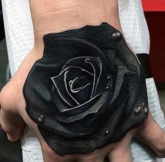 Ultra Realistic Male Hand 3d Black Rose Flower Tattoo Designs