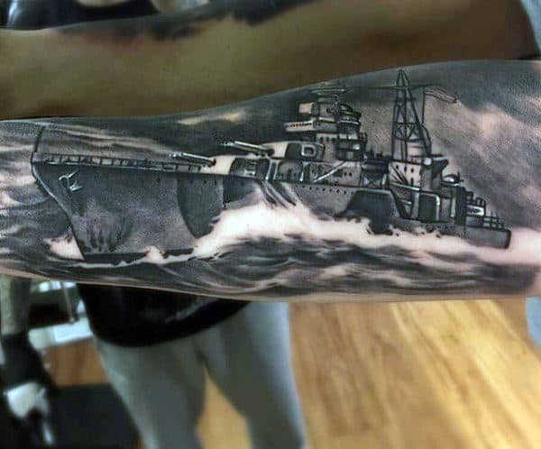 Ultra Realistic Mens Navy Ship Forearm Tattoo Design Ideas