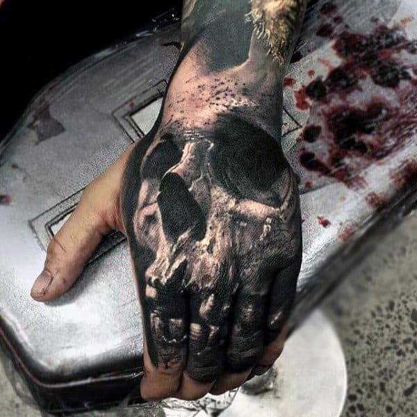 Ultra Realistic Skull 3d Mens Hand Tattoo Designs