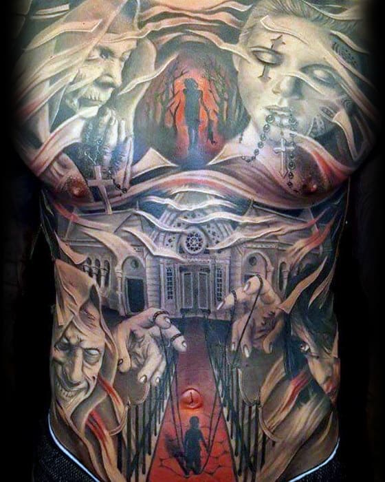 Unbelievable Mens Demon Full Chest Tattoos