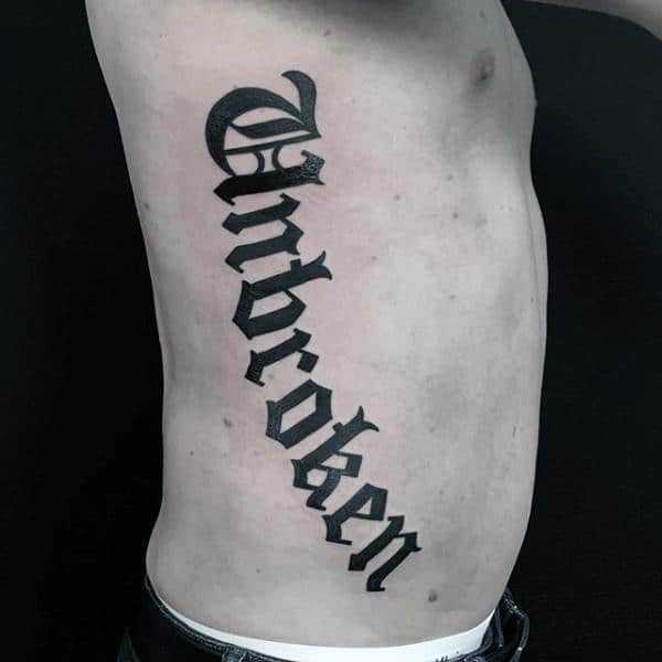 Unbroken Old English Mens Rib Cage Side Tattoo Designs