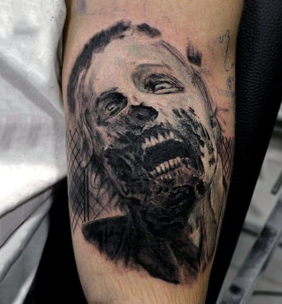 Undead Zombie Shaded Ink Mens Bicep Tattoos