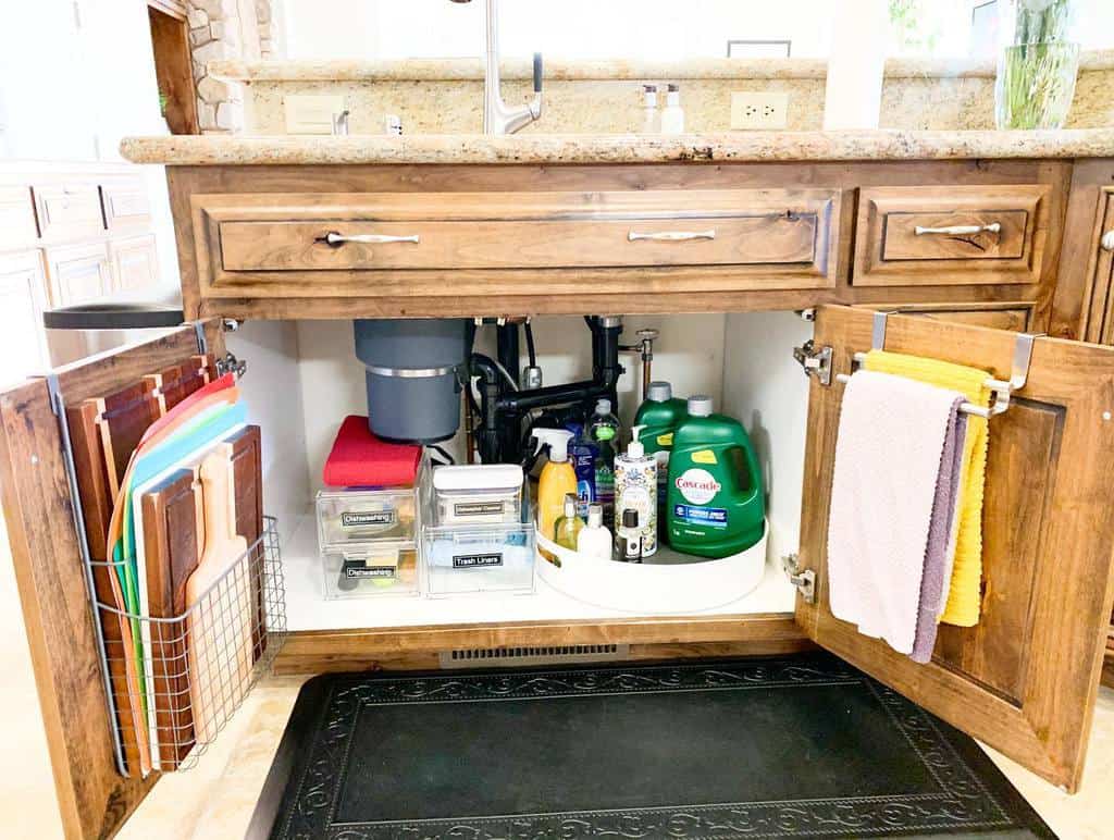 cleaning supplies under sink kitchen